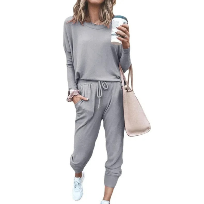 Valenzora | Damen Lounge-Set, bequemer Zweiteiler mit Kordelzug und Langarmshirt