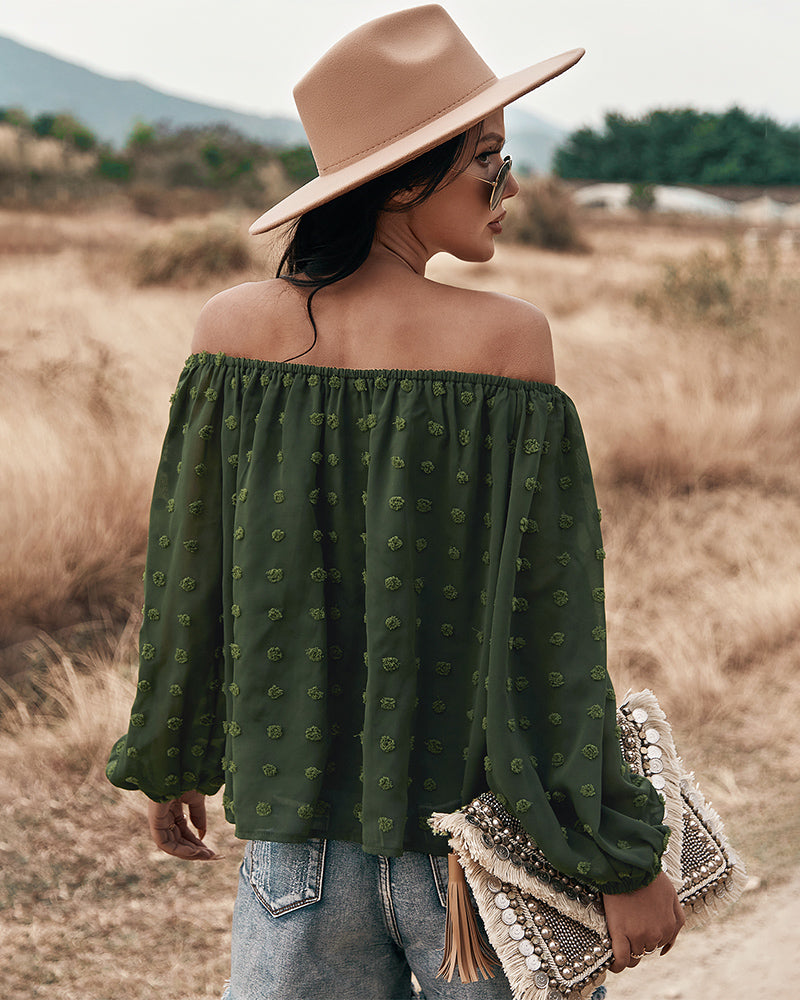 Valenzora | Off-Shoulder Lantern Long-Sleeved Ruffled Top