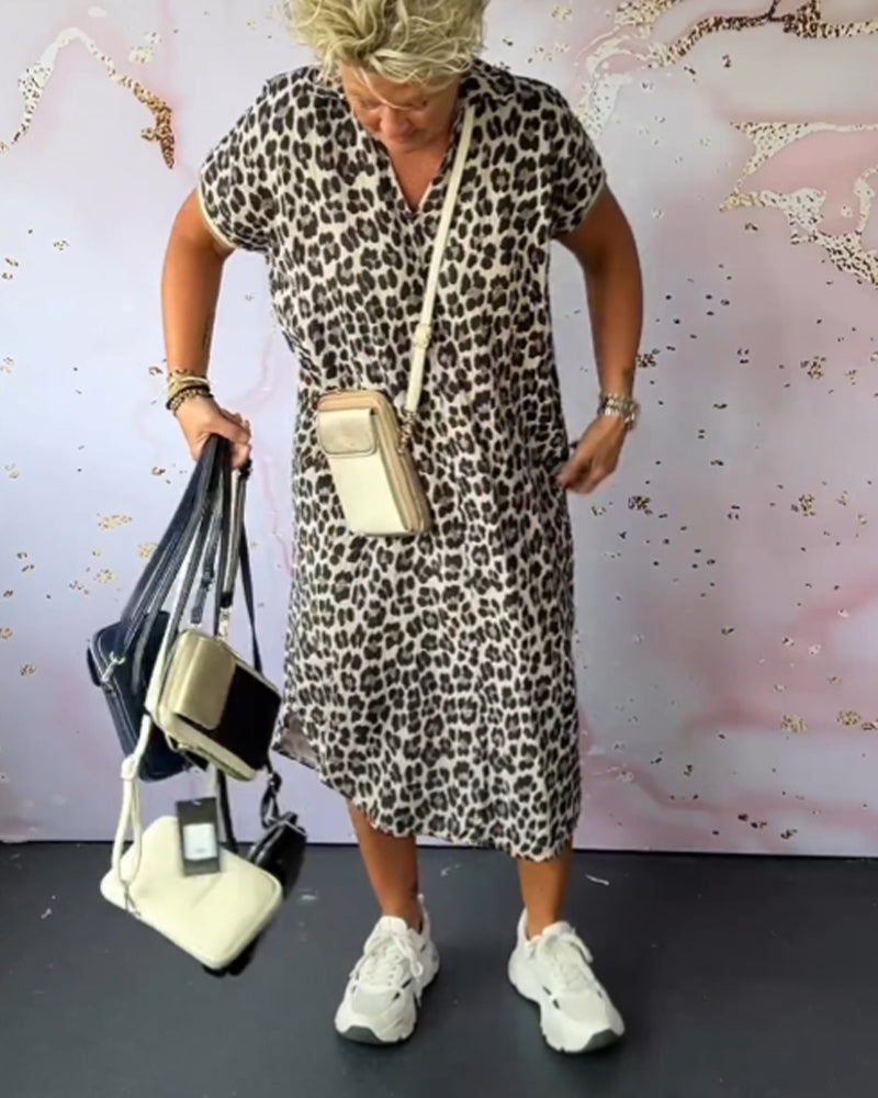 Valenzora | Relaxed V-neck leopard print dress for women