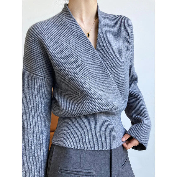 Valenzora | Klassischer Herbst-Wickelpullover mit Statement-Ausschnitt für Damen