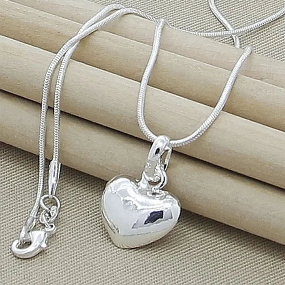 Valenzora | Sterling Silver Solid Heart Necklace Snake Chain for Women
