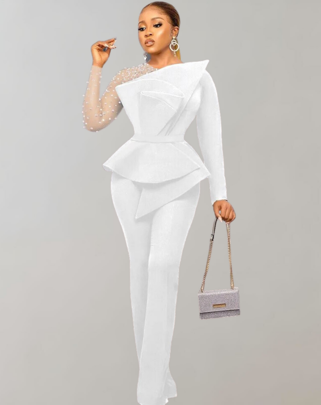 Valenzora – Langärmeliges Vintage-Mesh-Shirt mit Perlenstickerei