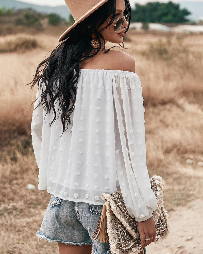 Valenzora | Off-Shoulder Lantern Long-Sleeved Ruffled Top