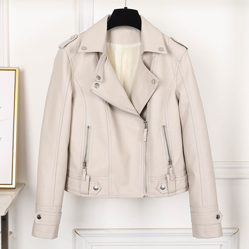 Valenzora | Damen Slim Fit Schwarze Lederjacke mit Revers und Reißverschluss