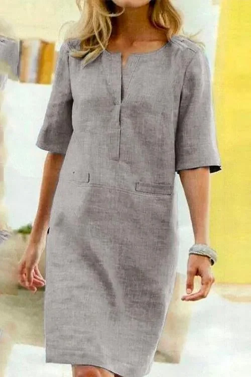 Valenzora | Straight dress with short sleeves made of cotton and linen