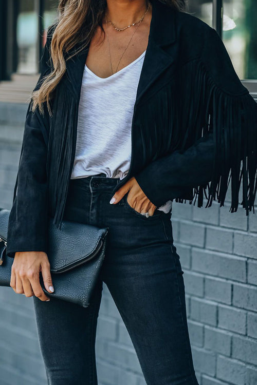 Valenzora | At Your Best Fringe Edge Faux Suede Shacket