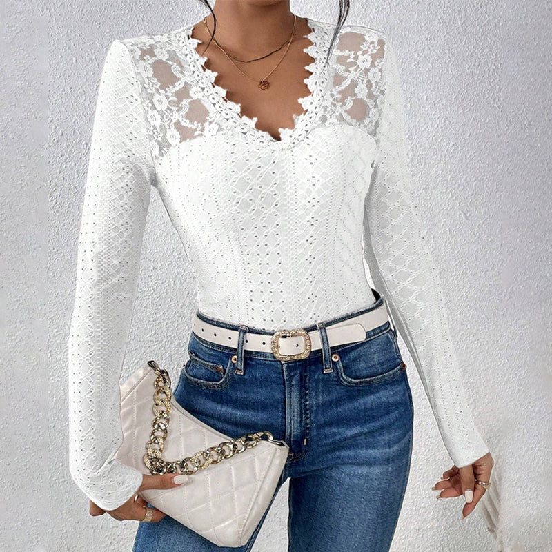 Valenzora | Long-sleeved top, V-neck, Spetspanel