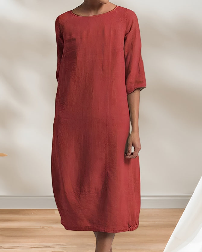 Valenzora | Ladies Casual Linen Look Simple Midi Dress
