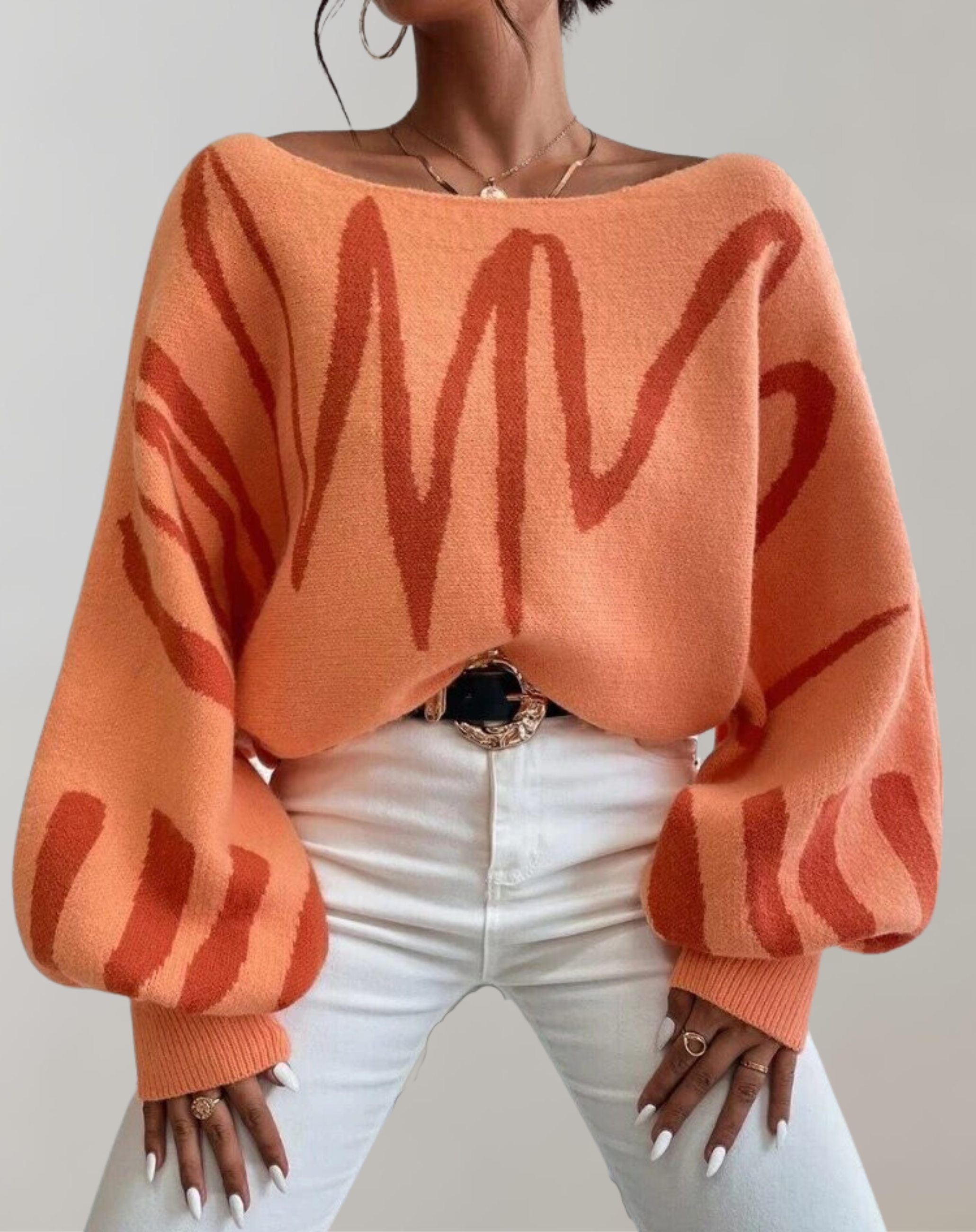 Valenzora - Print Lantern Sleeve Off-Shoulder