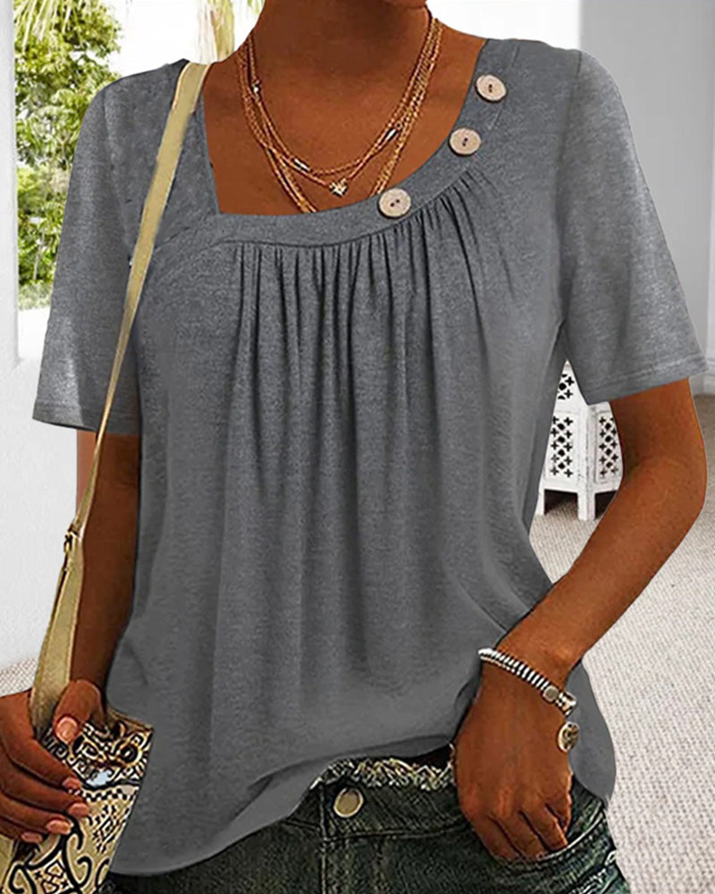Valenzora | Comfortable solid gray short-sleeved blouse