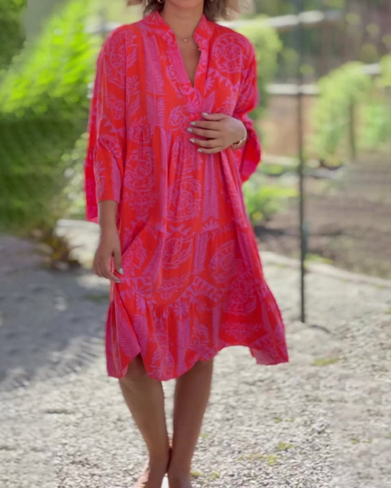 Valenzora | Dress with 3/4 sleeves and geometric boho print