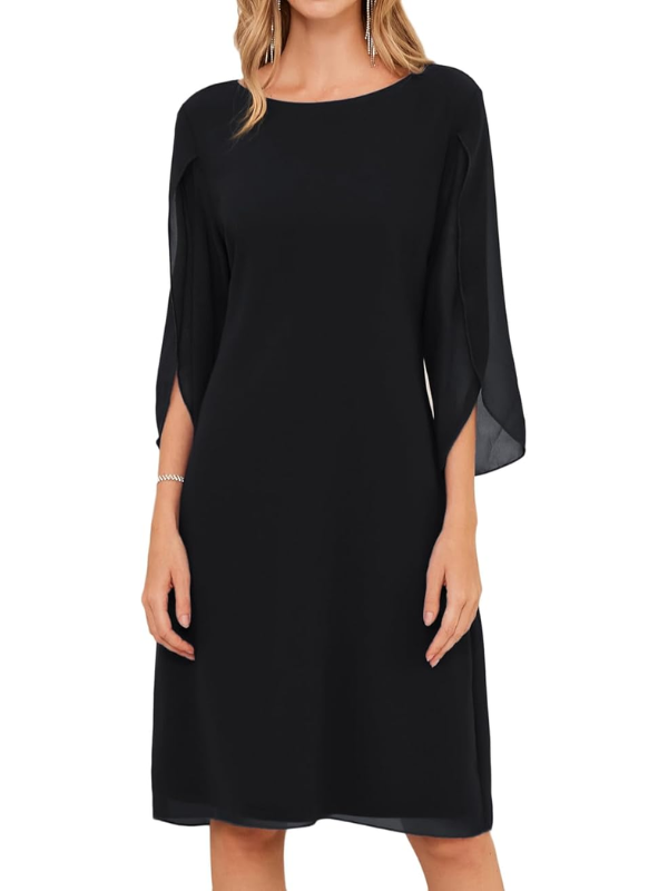 Valenzora | Shift Dress Knee-length Bateau Neckline Three-quarter Slit Sleeves Flowing