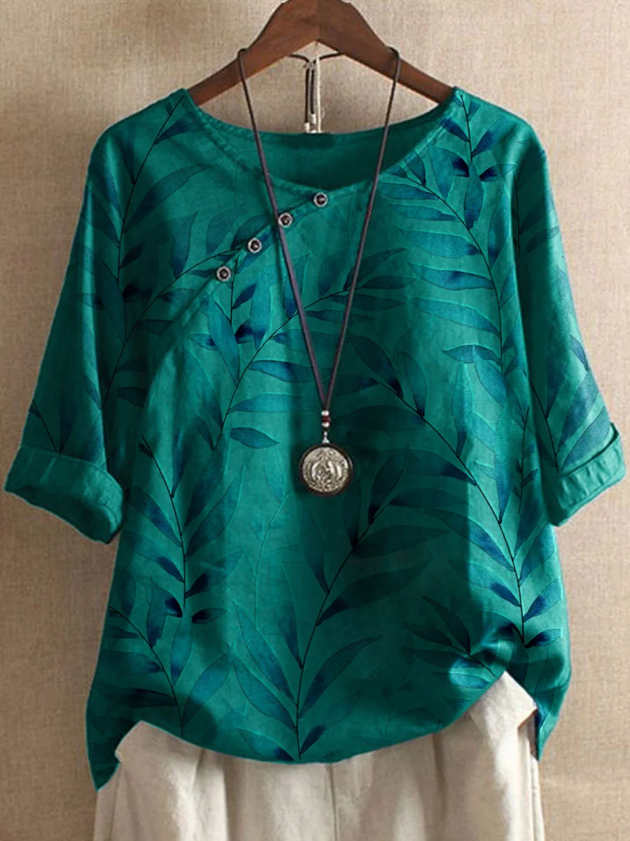 Valenzora | Freizeit-T-Shirts aus Baumwolle und Leinen, mit sommerlichen Blumenmotiven und Knöpfen