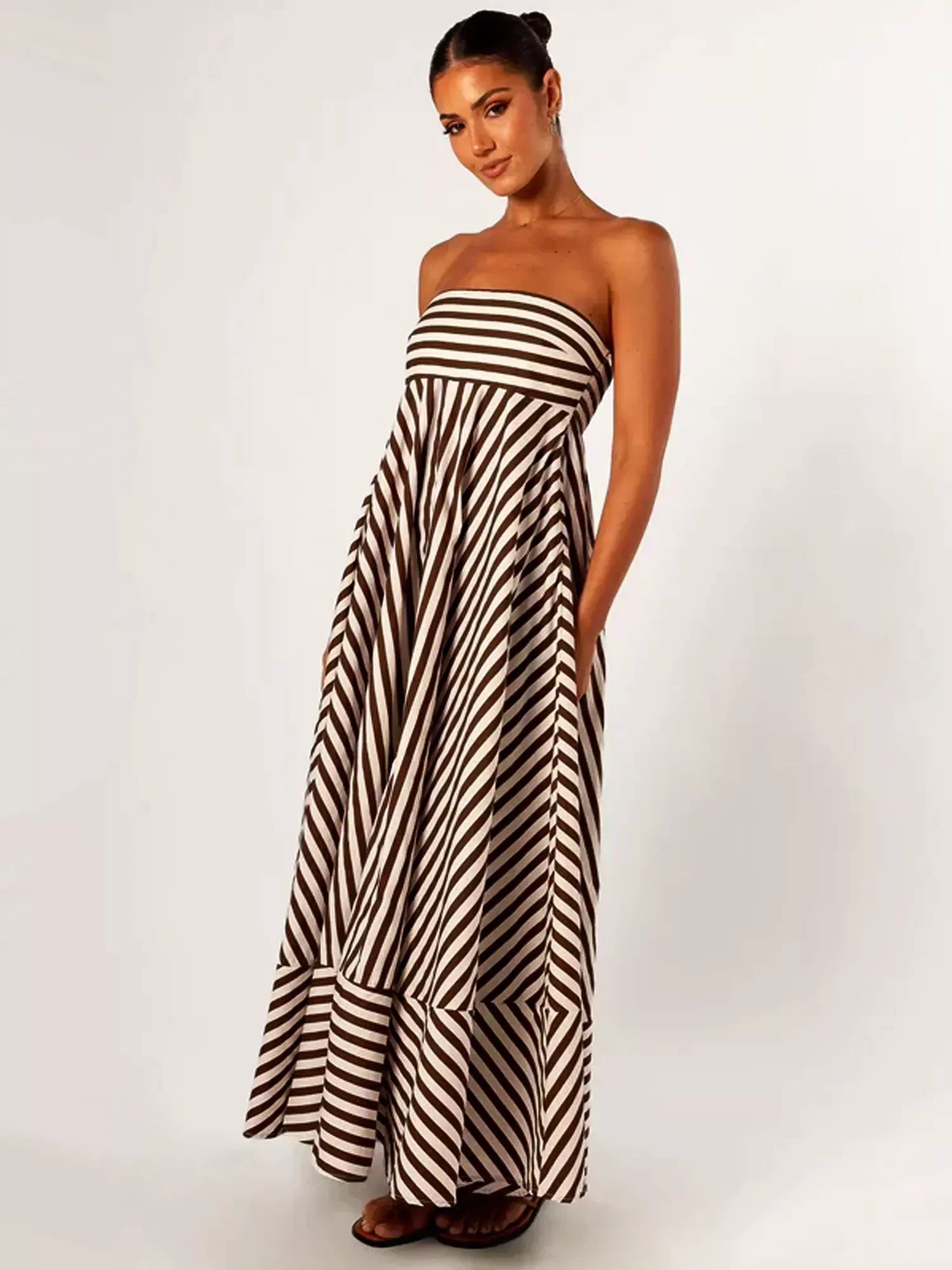 Valenzora | Strapless Striped Maxi Dress for Women