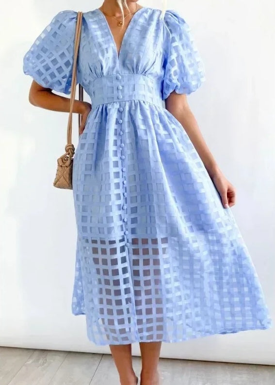 Valenzora | Puff Sleeve Midi Dress
