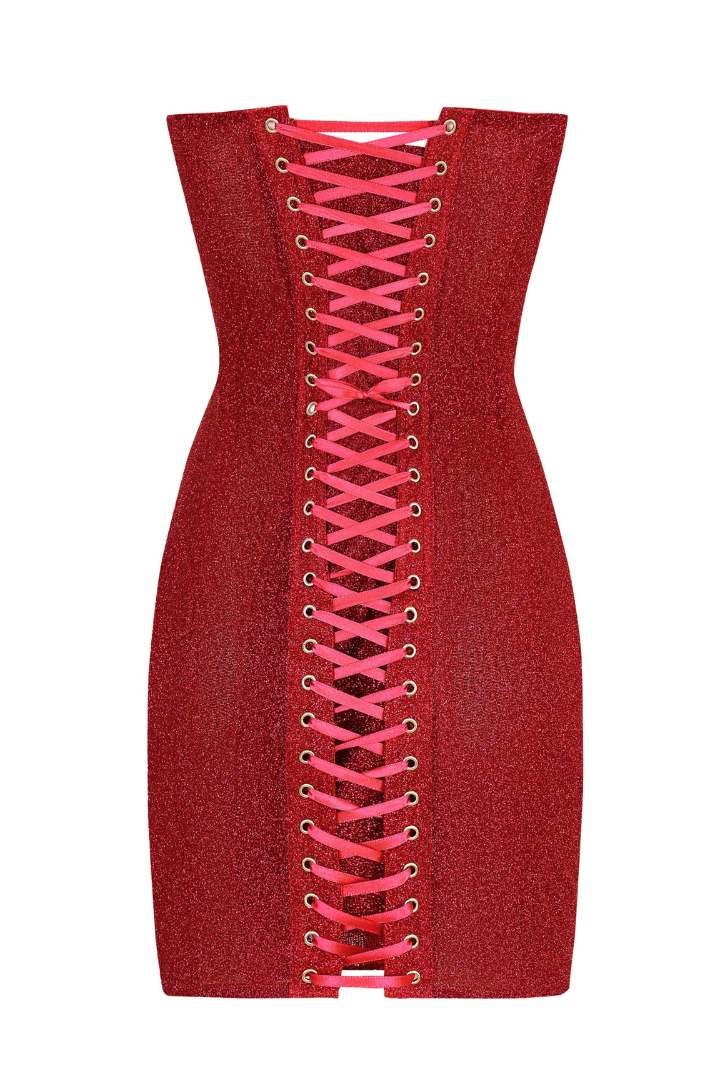 Valenzora | Trägerloses Glitzer-Korsett-Minikleid in Rot