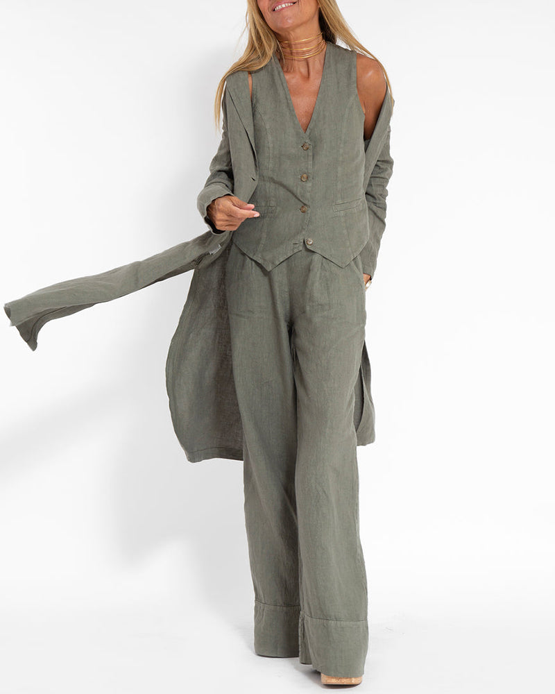Valenzora | Elegantes 2-teiliges Leinen-Set: weite Hose & Weste