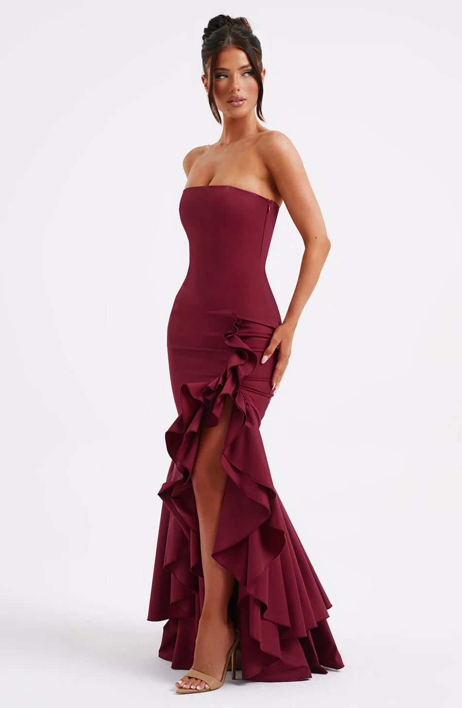Ruffled high-slit dress