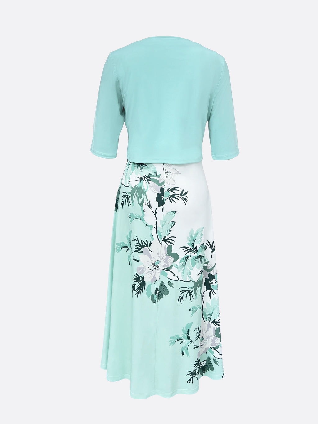 Valenzora Kleid | Elegantes türkises langes Blazer-/Kleid-Set mit Blumenmuster