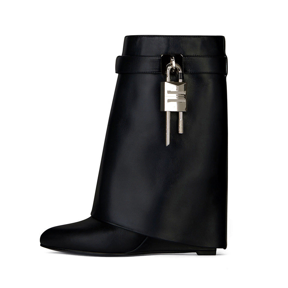 Valenzora | Damen-Mode Stiefel mit abgeschrägtem Absatz, runder Spitze, Obermaterial Leder, hoher Absatz, Reißverschluss, kurze Stiefel