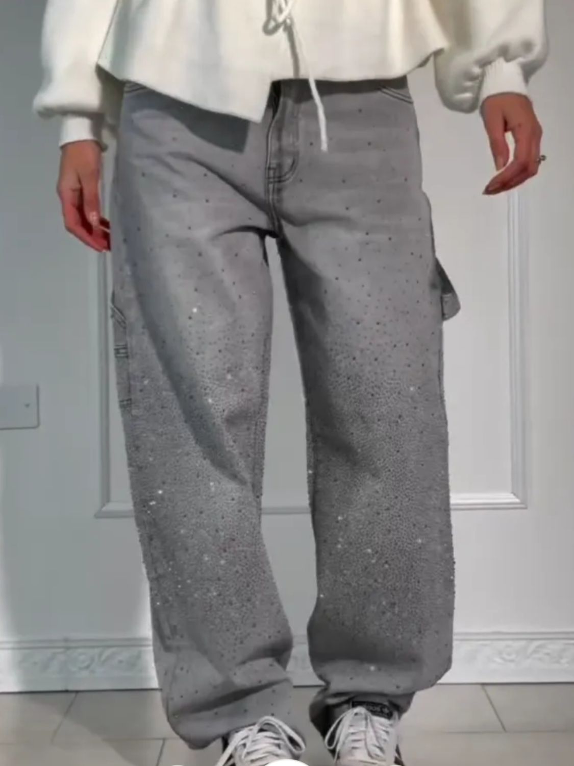 Valenzora | Women's Washed Jeans with Rhinestone Details, Wide Fit
