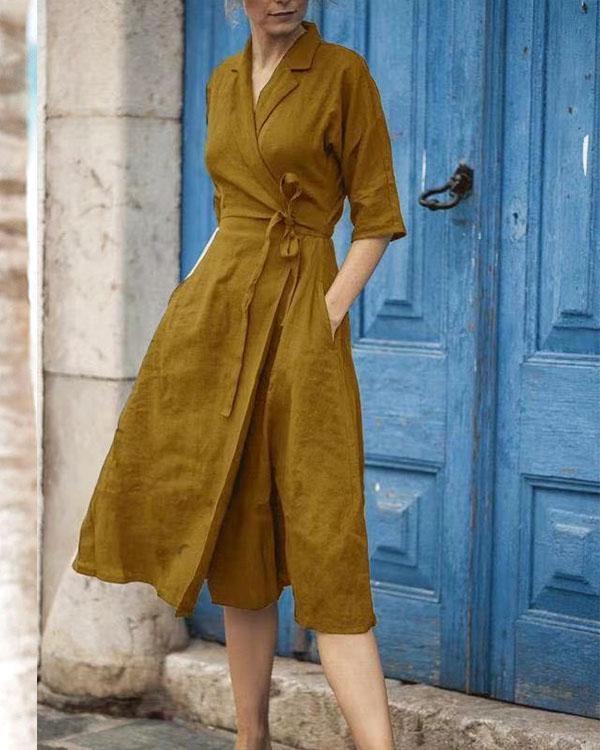Valenzora | Cotton-linen belted collar dress