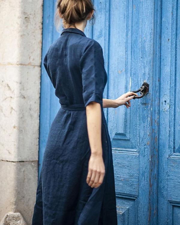 Valenzora | Cotton-linen belted collar dress