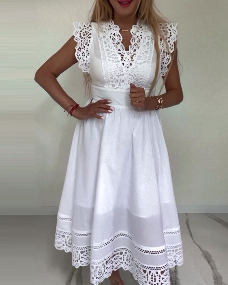 Valenzora | Elegantes ärmelloses Kleid aus unifarbener Spitze mit V-Ausschnitt