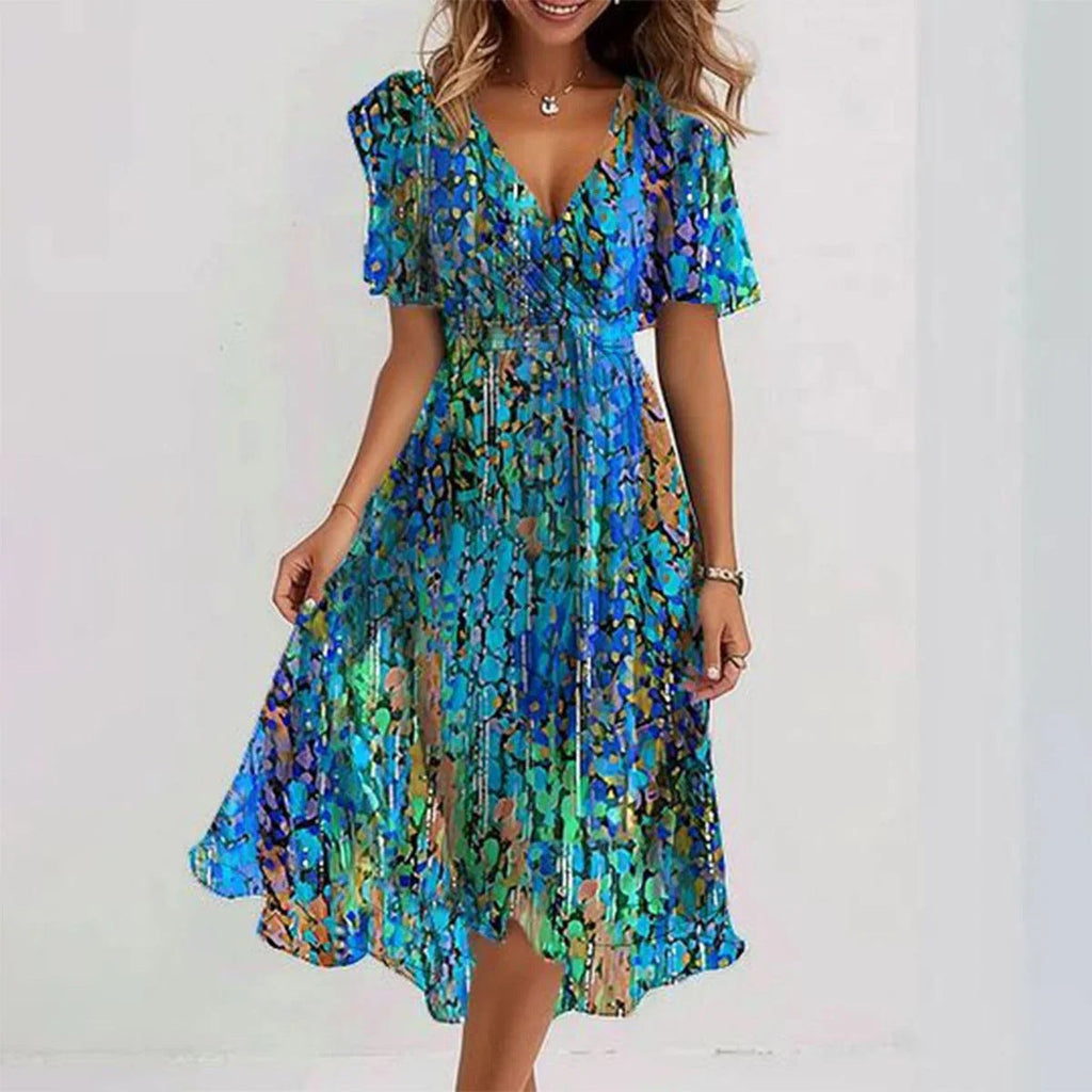 Valenzora | Stylish floral dress with short sleeves