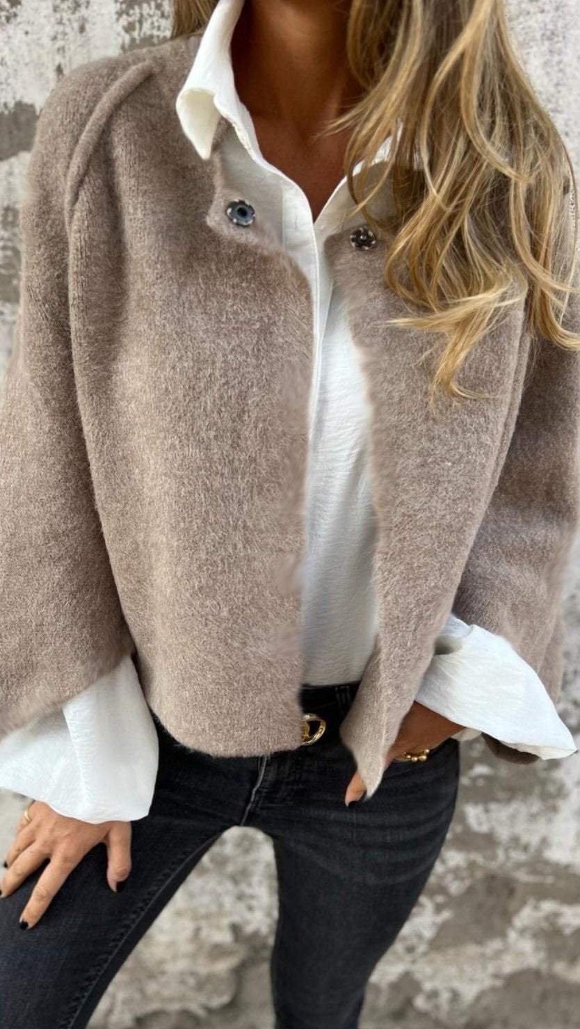 Valenzora | Damen Wolljacke mit Rundhalsausschnitt und langen Ärmeln