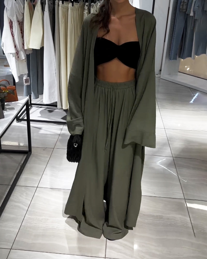 Valenzora | Leinen Kimono und Hosen-Set