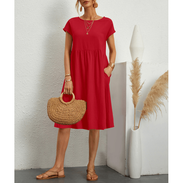 Valenzora | Cotton Linen Short Sleeve Midi Dress