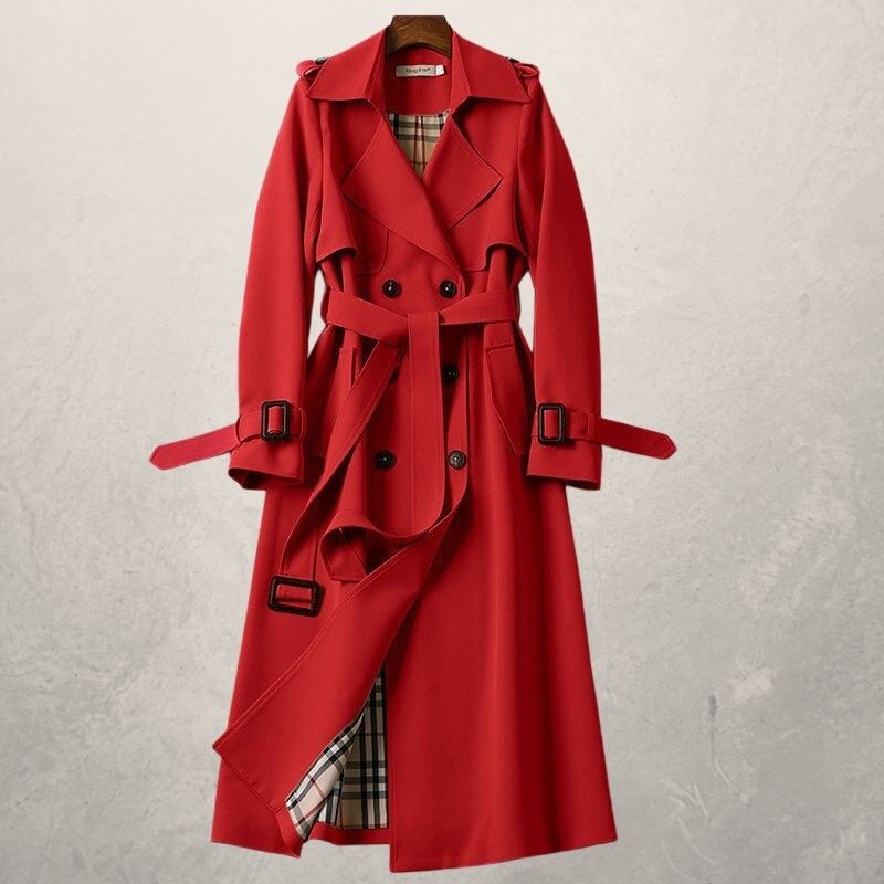 Valenzora | Long trench coat, classic cut, double-breasted with belt and storm flap