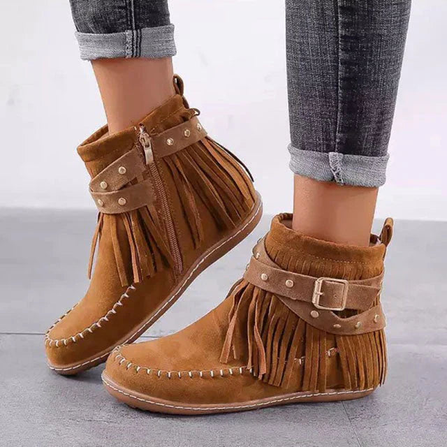 Valenzora | Vintage Warme Stiefel mit Fransen