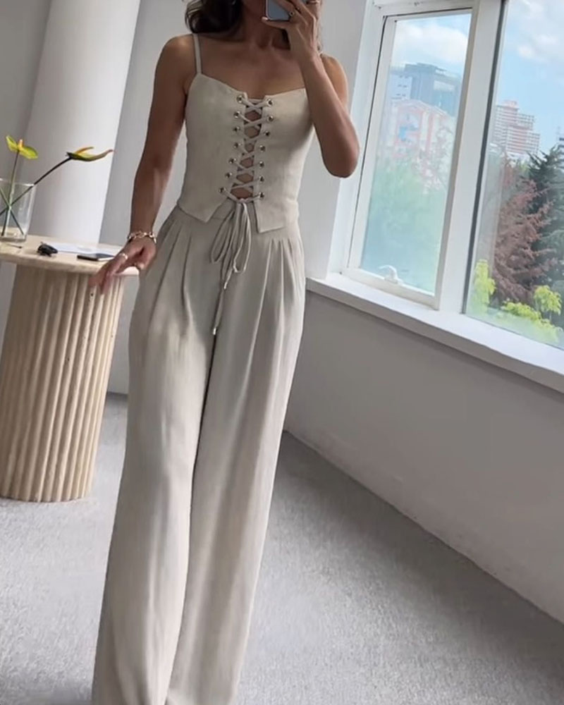 String Top & Pants Two-Piece Set