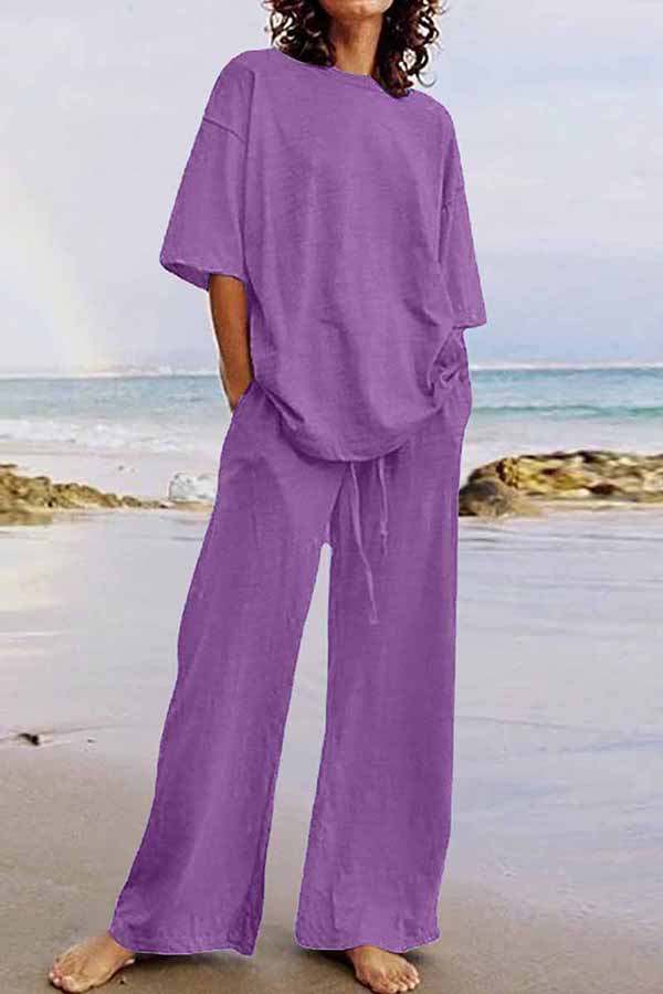 Valenzora | Casual Living Solid Color O-Neck Short Sleeve Two Pieces (11 Colors)