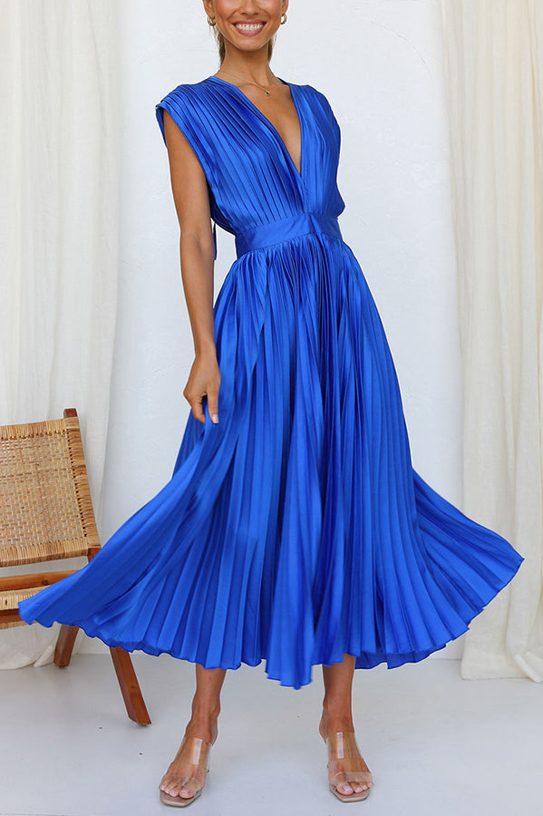 Valenzora | Hello Beautiful Satin Pleated Midi Dress