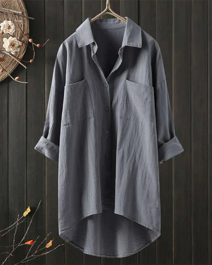 Valenzora | Linen shirt with long sleeves and button placket for spring