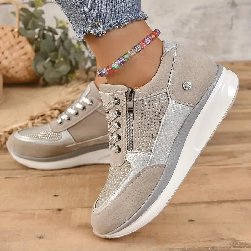Valenzora - Shiny crystal wedge sneakers
