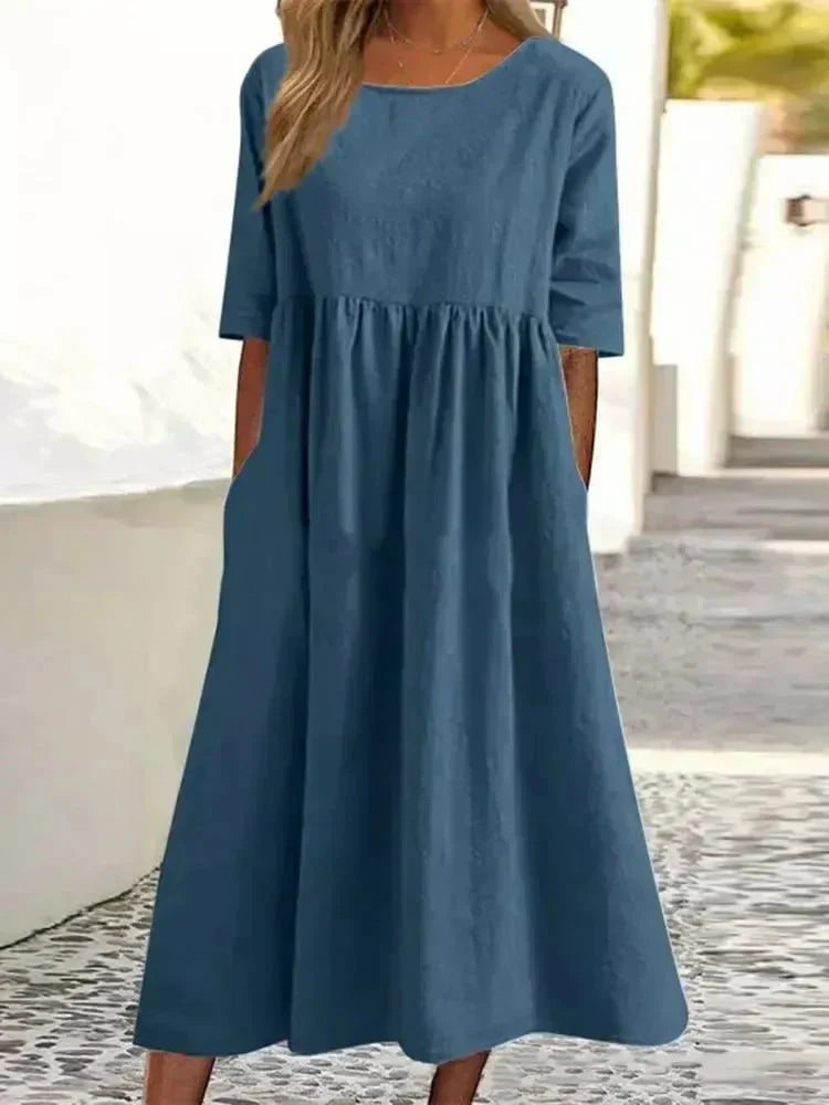 Valenzora | Hochwertiges Baumwoll-Leinen-Kleid