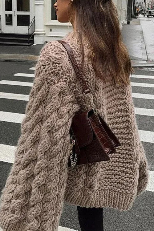 Valenzora | Rosiedress Round Neck Oversized Cable Knit Sweater