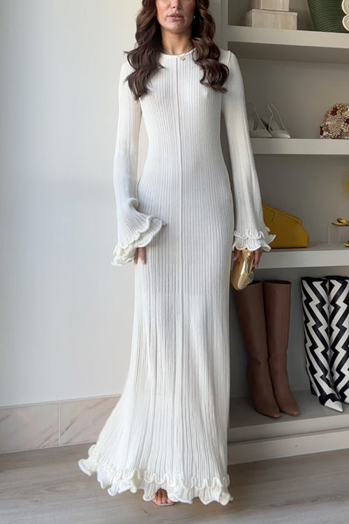 Valenzora | Rosiedress Bell Sleeve Back Lace-Up Ruffle Trim Maxi Dress