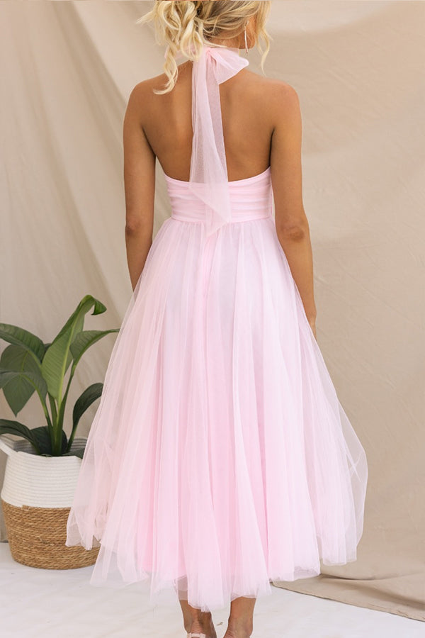 Valenzora | Halter Tulle Midi Dress