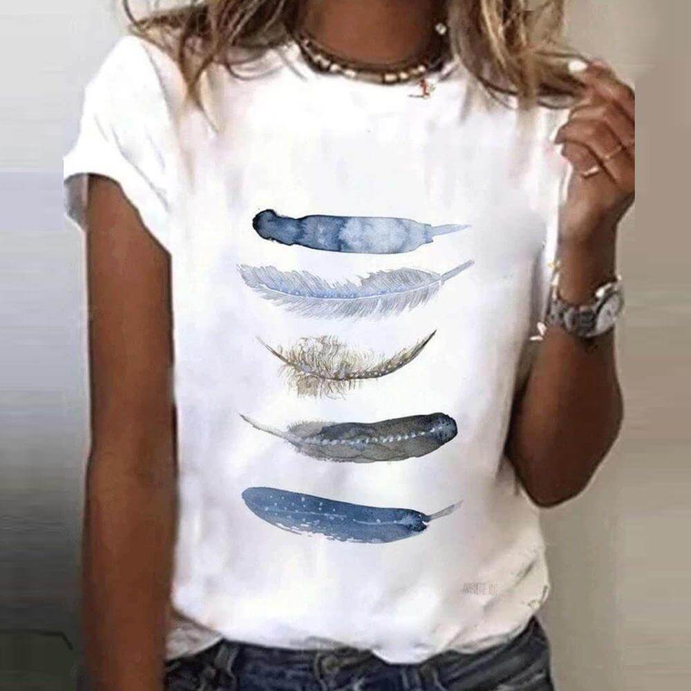 Valenzora | Feder-T-Shirt mit kurzen Ärmeln