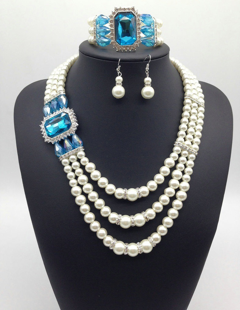 Valenzora Edelstein-Perlenkette und Ohrring-Set im europäischen Stil