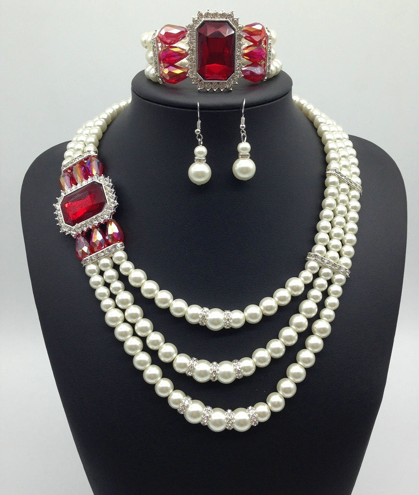 Valenzora Edelstein-Perlenkette und Ohrring-Set im europäischen Stil