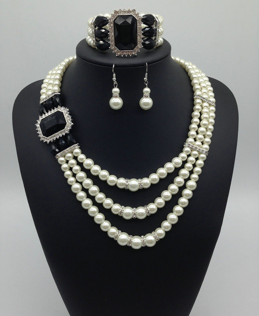 Valenzora Edelstein-Perlenkette und Ohrring-Set im europäischen Stil