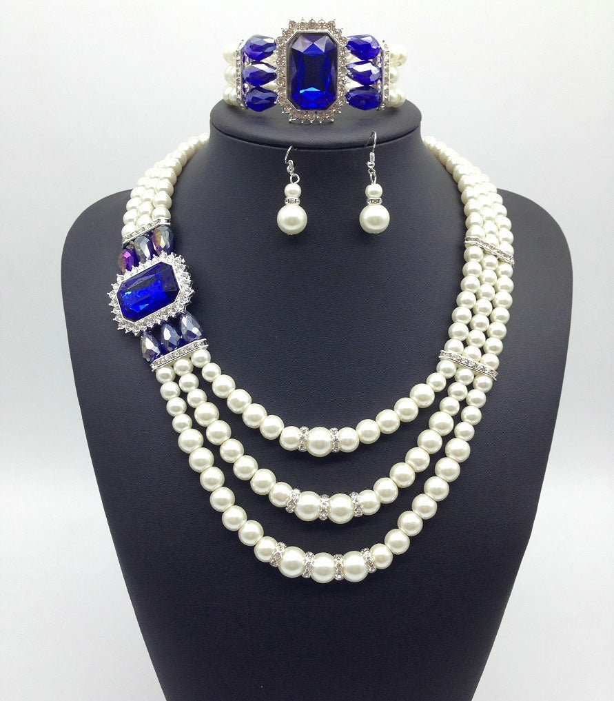 Valenzora Edelstein-Perlenkette und Ohrring-Set im europäischen Stil