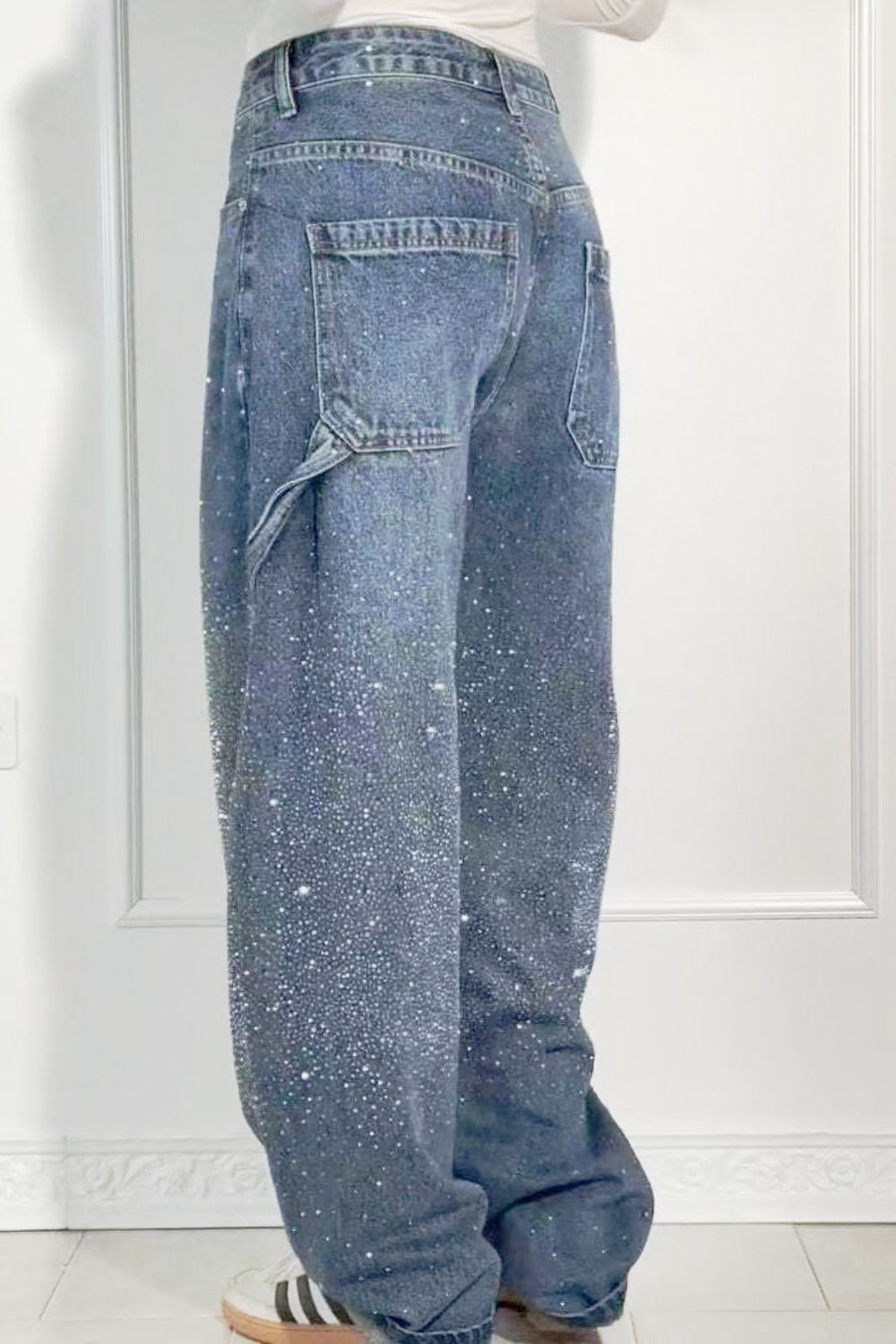 Valenzora | Women's Washed Jeans with Rhinestone Details, Wide Fit