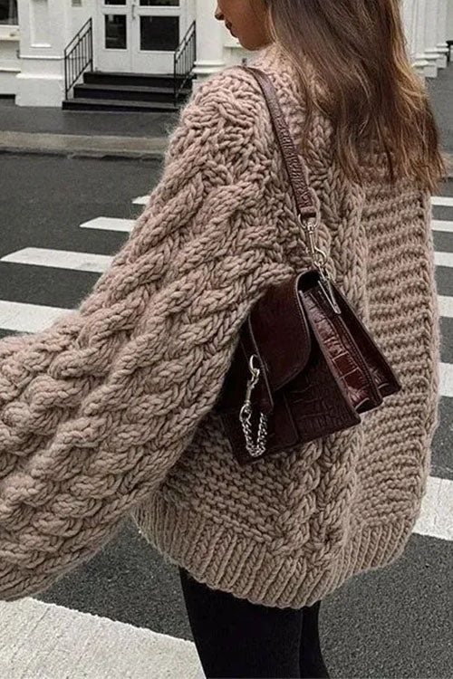 Valenzora | Rosiedress Round Neck Oversized Cable Knit Sweater